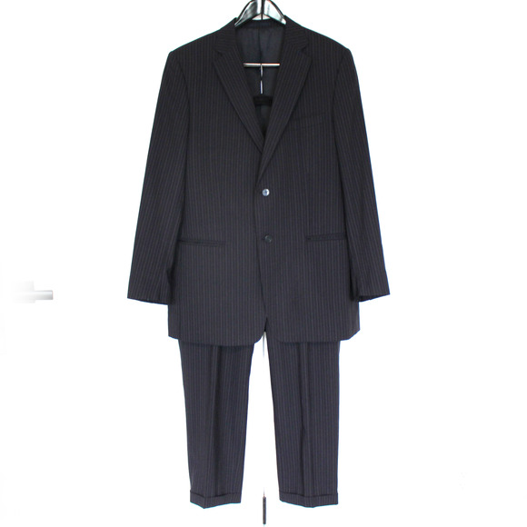 VERSACE Black Wool Pinstripe 2 Pc Suit Jacket Pants 56 Single Breasted Blazer